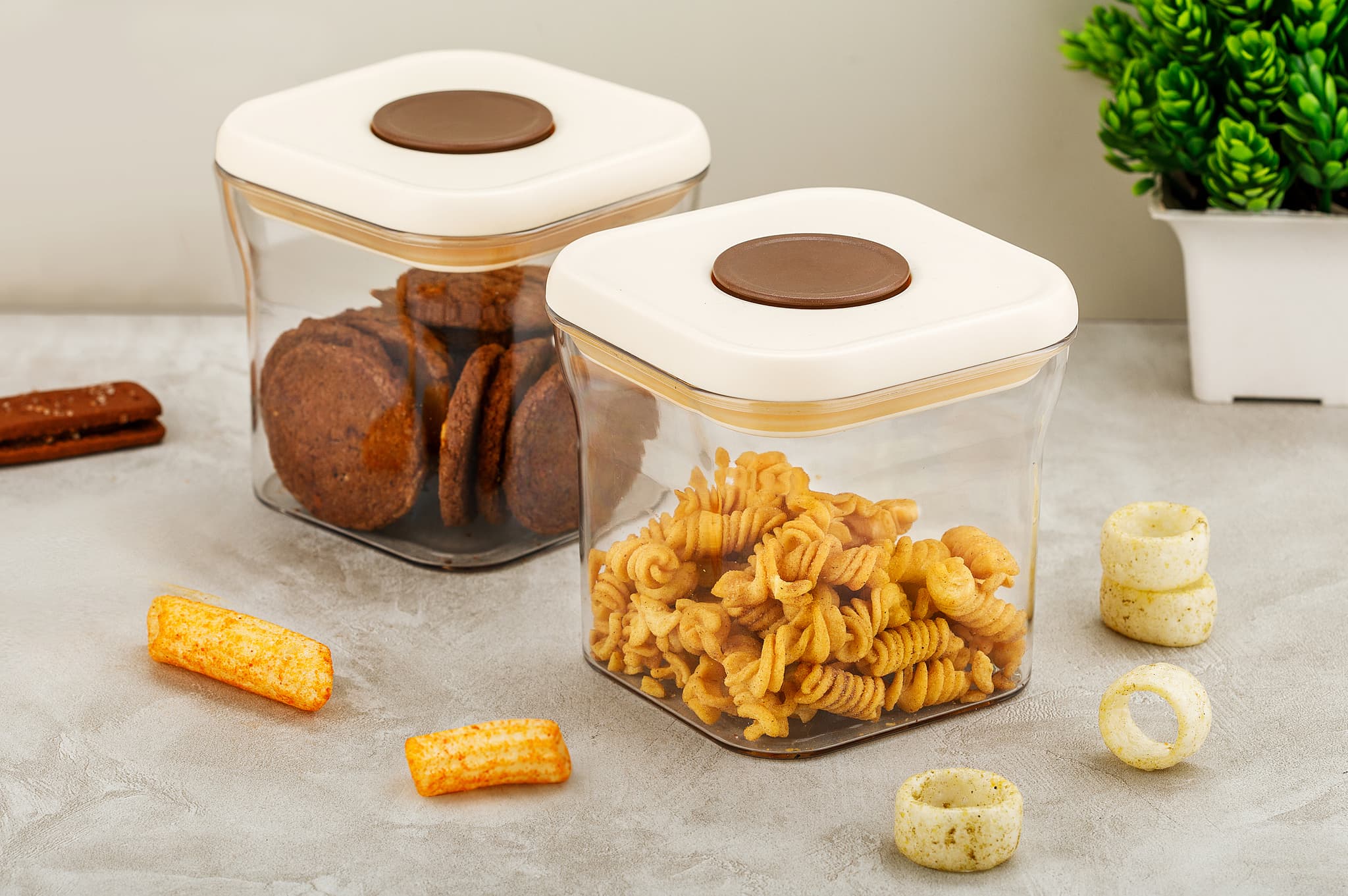 Clear Visto containers keeping biscuits and snacks neatly organised