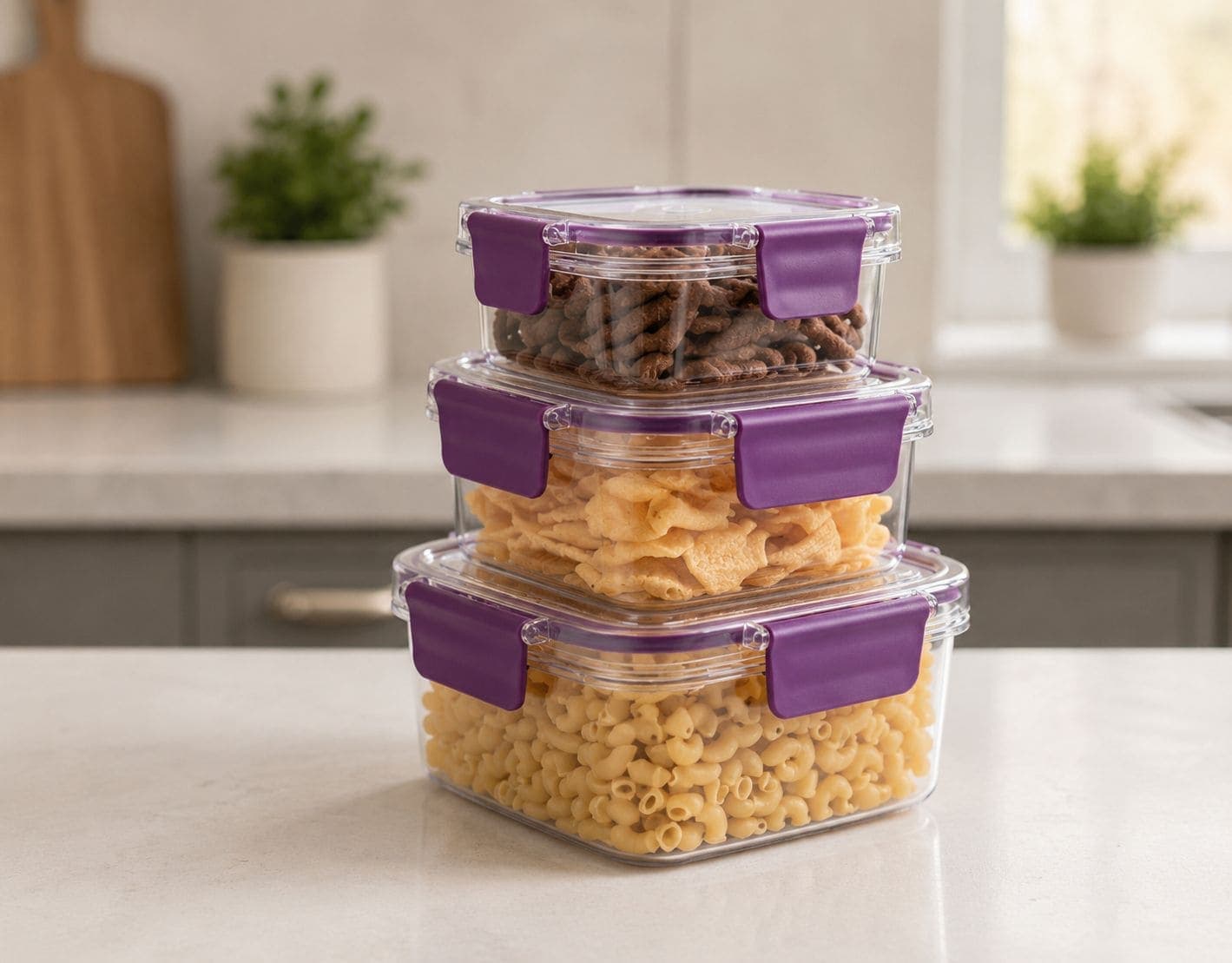 Snap Fresh Square Air Tight Container (3 Pcs Set) (400ml, 600ml, 1000ml Approx) (Box Packing)